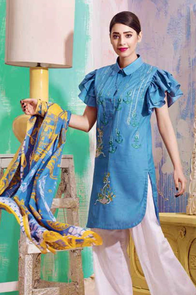 Gul Ahmed Summer 2017 - Blue 2 Pc Embroidered Denim TL-96