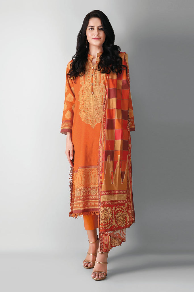 Khaadi Printed 3 Piece · Full Suit – A210541 orange