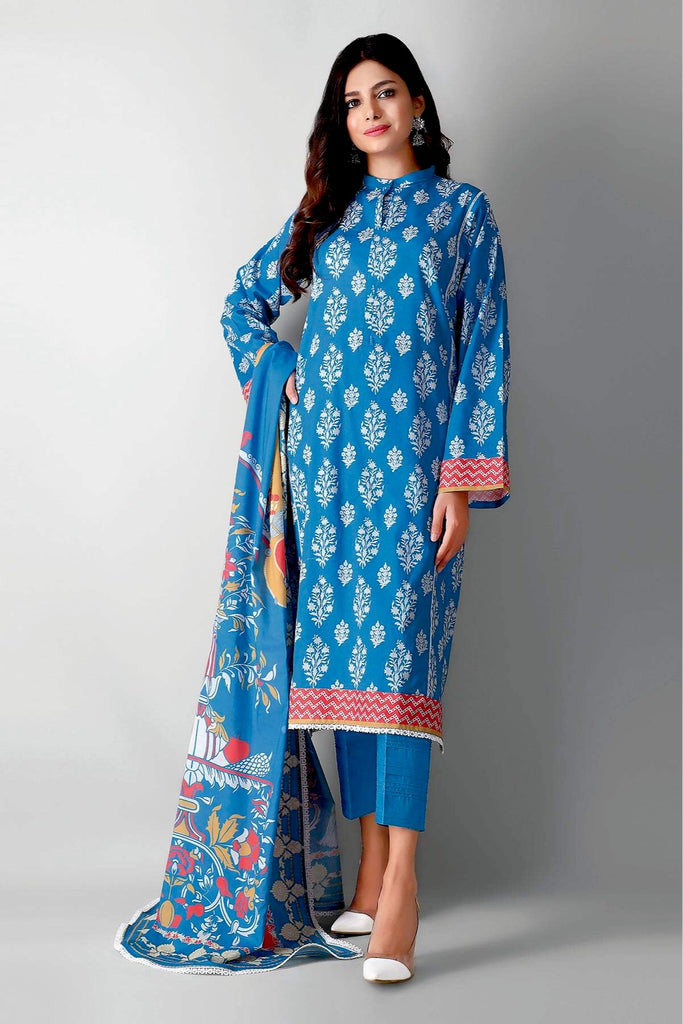 Khaadi Spring Collection 2021 – 3PC Suit · Printed Suit · A210549 Blue