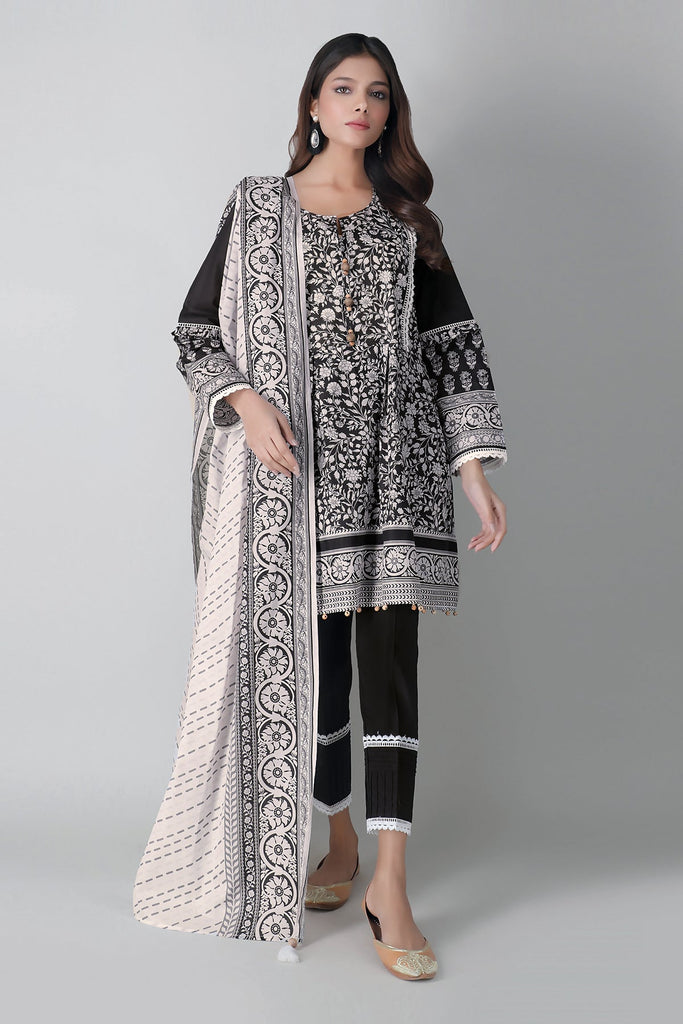 Khaadi Spring Collection 2021 – 3PC Suit · Printed Suit · A21118 Black