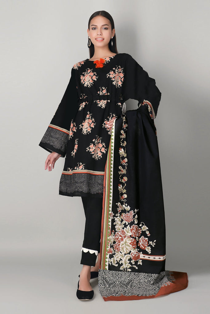 Khaadi Printed 3 Piece Khaddar Suit – AK20415 Black