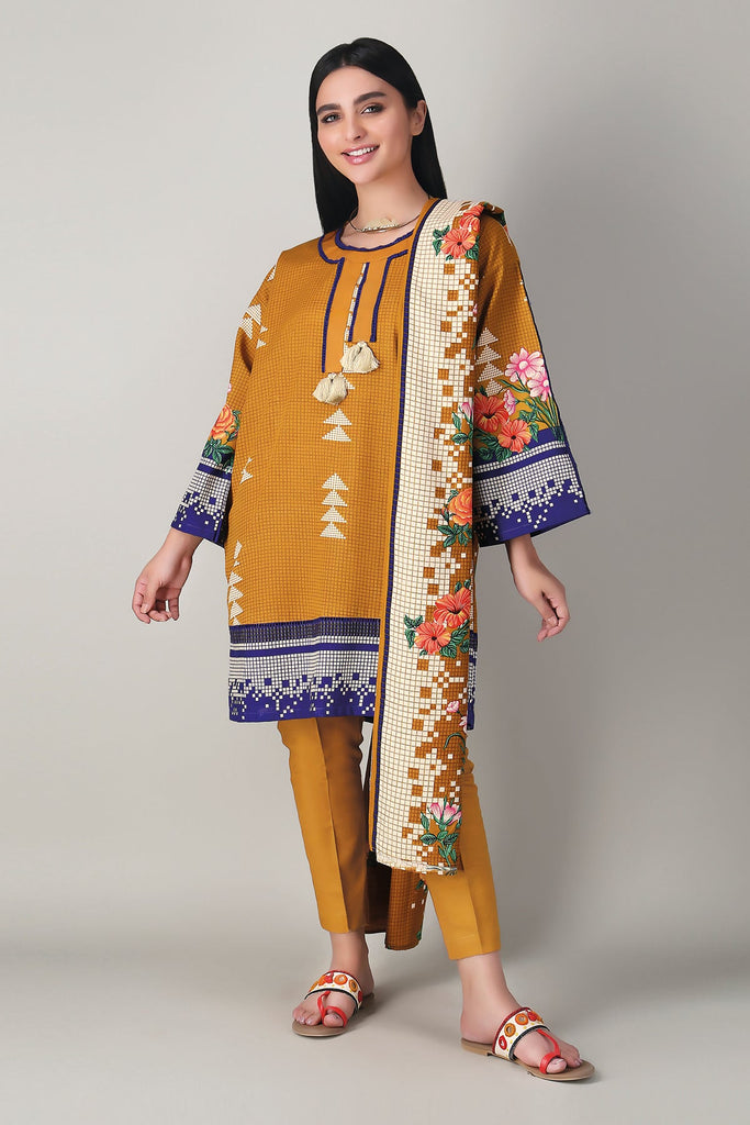 Khaadi Printed 3 Piece Khaddar Suit – AK20422 Yellow