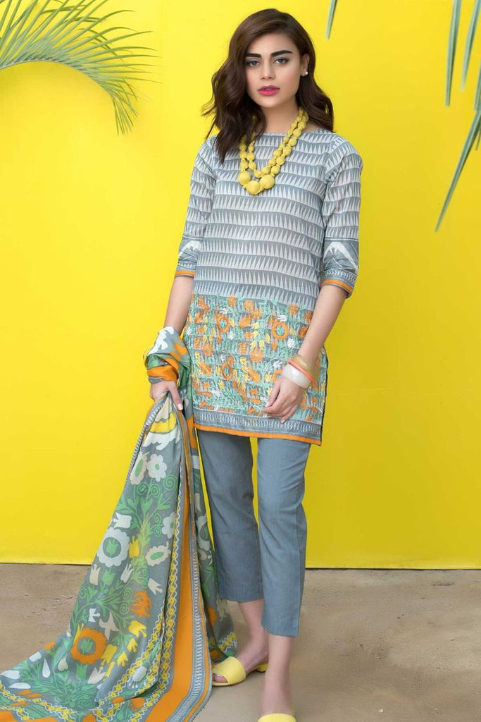 Khaadi Tropical Escape Lawn Collection 2018 – B18111 Grey 3Pc