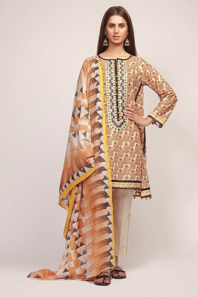 Khaadi Early Spring/Summer Lawn Collection 2019 V2 – BR19112 Beige 3Pc