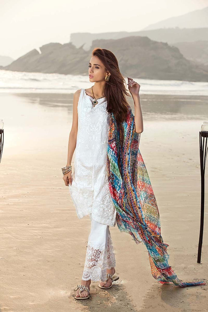 Gul Ahmed Summer Premium Collection 2018 – White 3 Pc Embroidered Chiffon C-503