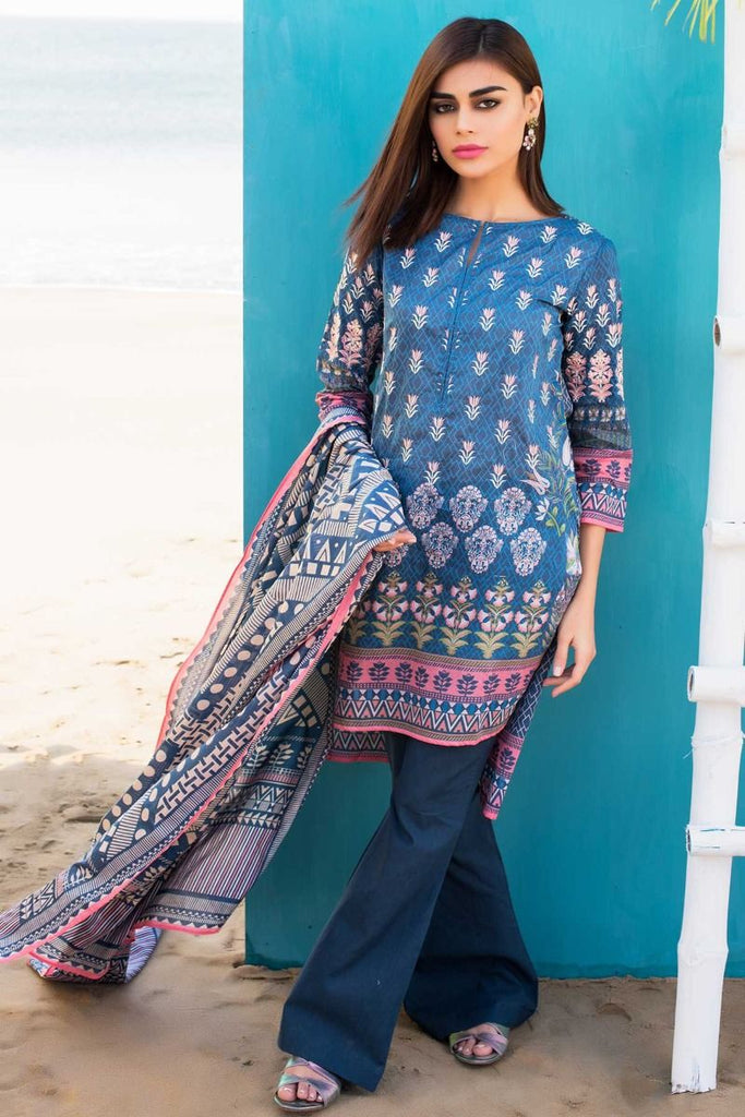 Khaadi Tropical Escape Lawn Collection 2018 – C18102 Blue 3Pc