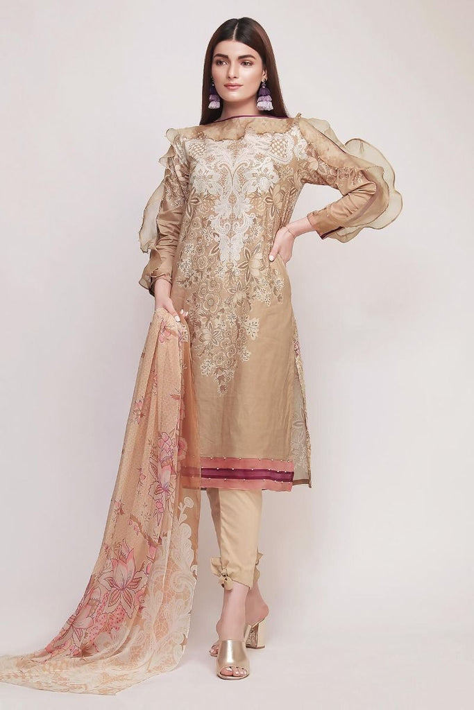 Khaadi Early Spring/Summer Lawn Collection 2019 V2 – DF19103 Brown 3Pc