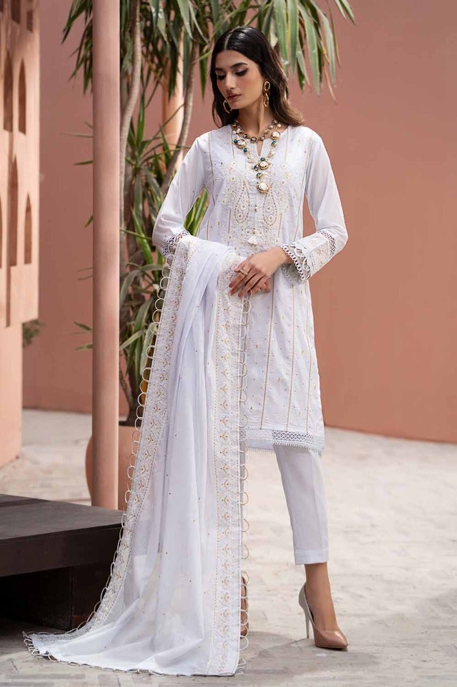 Gul Ahmed Summer Essential 2024 – 3PC Embroidered Lawn Suit with Embroidered Denting Lawn Dupatta DN-42019