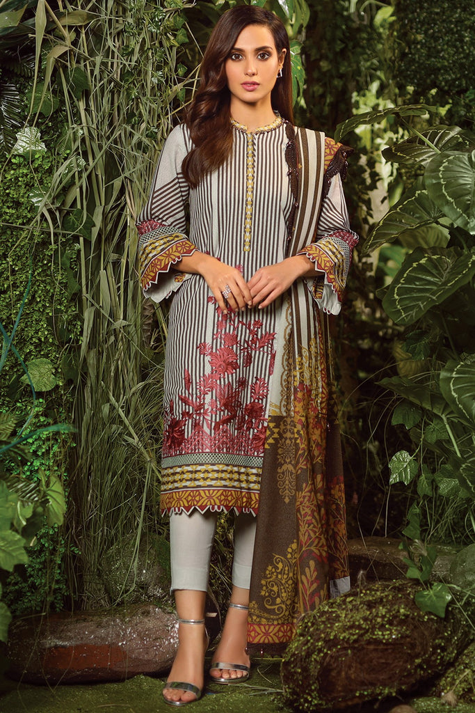 AlKaram Winter Collection – Three Piece Embroidered Karandi Suit With Printed Karandi Dupatta – FW-07-20-Brown