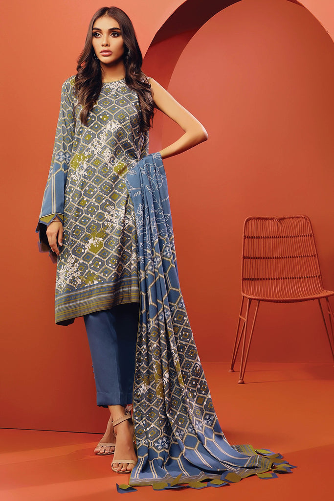 AlKaram Winter Collection – Three Piece Printed Twill Suit With Printed Twill Viscose Dupatta – FW-12.1-20-Blue