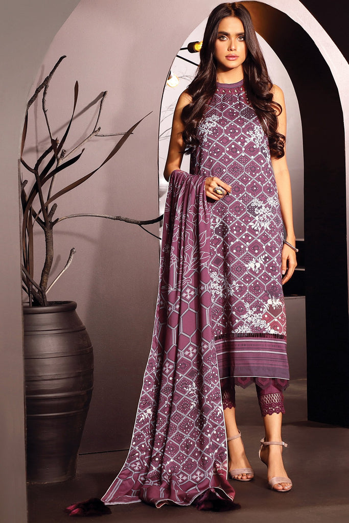 AlKaram Winter Collection – Three Piece Printed Twill Suit With Printed Twill Viscose Dupatta – FW-12.1-20-Purple