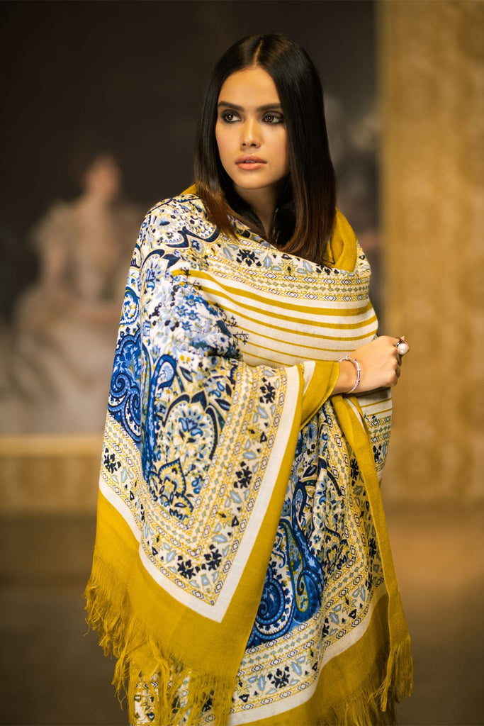 AlKaram Winter Collection 2019 – 3 Piece Printed Khaddar Suit with Printed Shawl – FW-13.1-19-Yellow