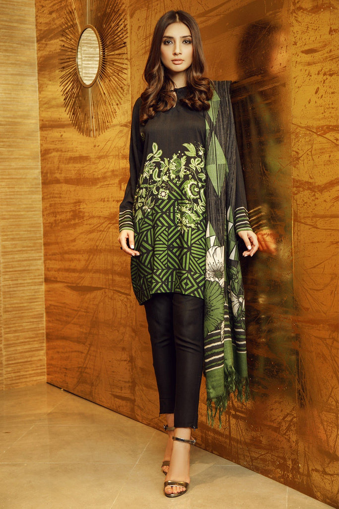 AlKaram Winter Collection 2019 – 3 Piece Printed Twill Viscose Suit with Printed Shawl – FW-14-19-Green