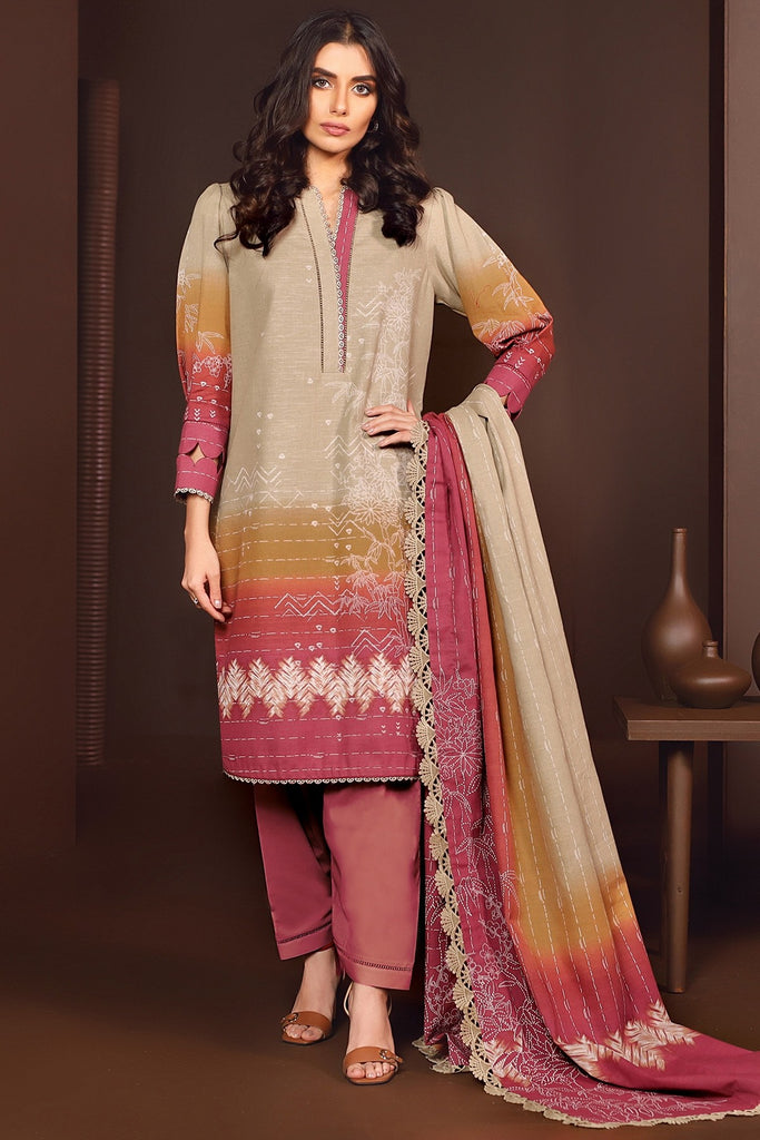 AlKaram Winter Collection – Three Piece Printed Khaddar Suit With Printed Khaddar Dupatta – FW-15.1-20-Beige