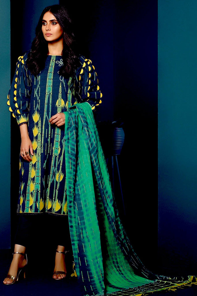 AlKaram Winter Collection – Three Piece Printed Khaddar Suit With Printed Khaddar Dupatta – FW-17-20-Blue