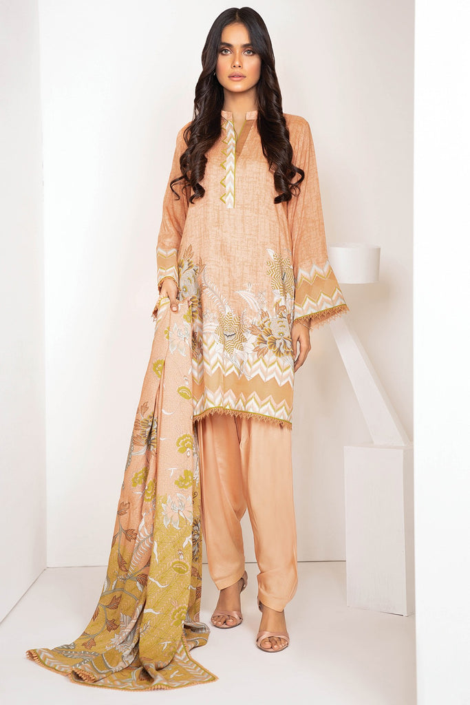 AlKaram Winter Collection – Three Piece Printed Plain Viscose Suit With Printed Plain Viscose Dupatta – FW-18-20-Peach