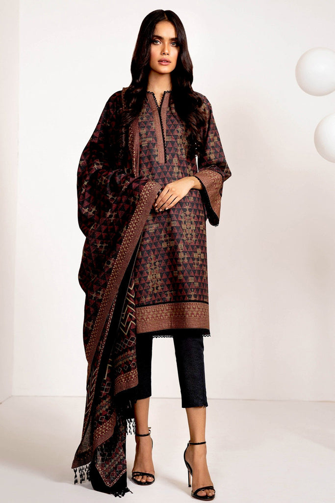 AlKaram Winter Collection – Three Piece Printed Karandi Suit With Printed Karandi Dupatta – FW-19.1-20-Black