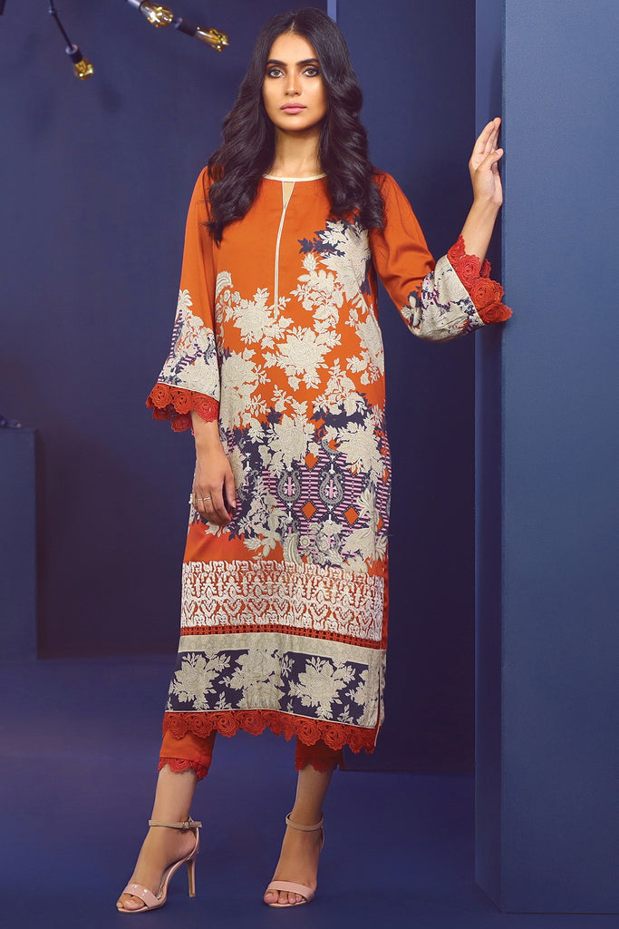 AlKaram Winter Collection – Two Piece Embroidered Cotail Suit With Dyed Cotail Trouser – FW-30-20-Rust