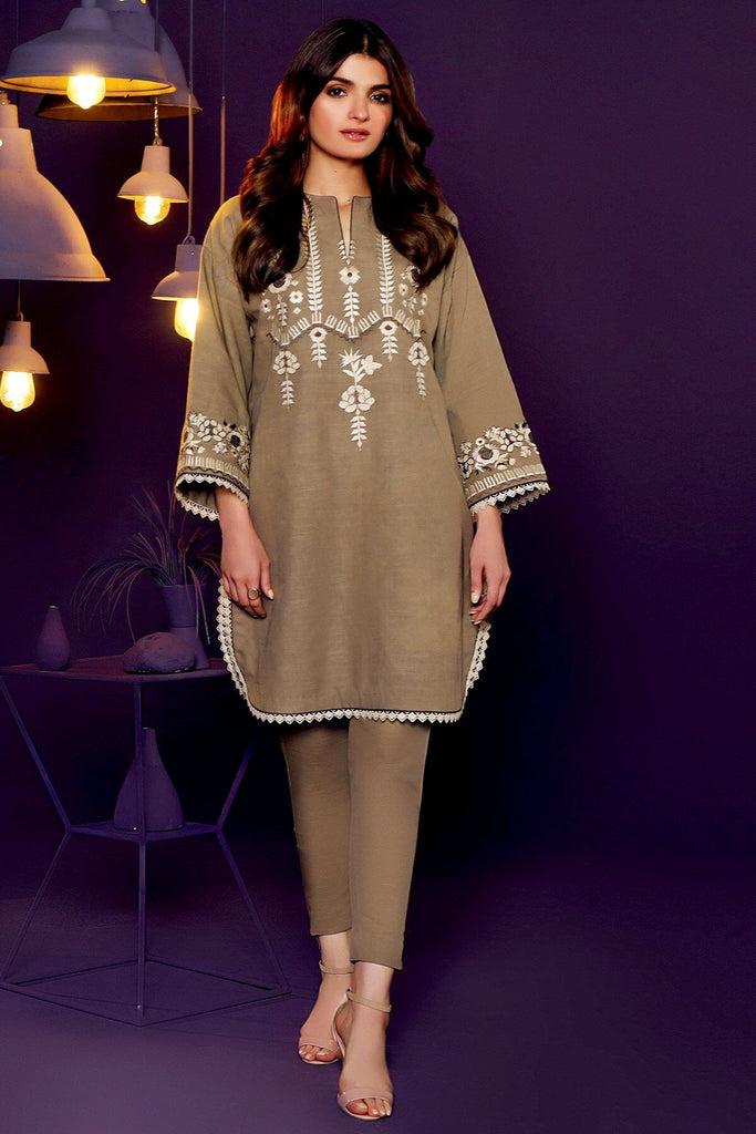 AlKaram Winter Collection – One Piece Dyed Embroidered Shirt – FW-38-20-Beige