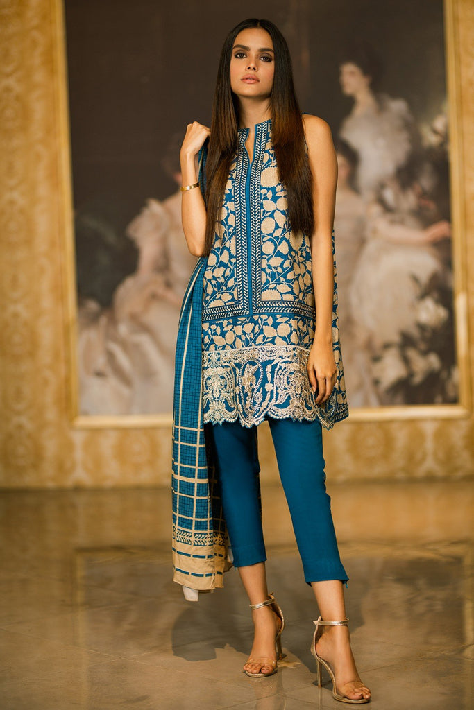 AlKaram Winter Collection 2019 – 2 Piece Embroidered Plain Viscose Suit with Plain Viscose Dupatta – FW-38.1-19-Blue