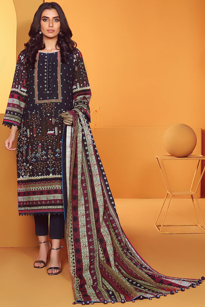 AlKaram Winter Collection – Three Piece Printed Khaddar Suit With Printed Khaddar Dupatta – FW-39.1-20-Black