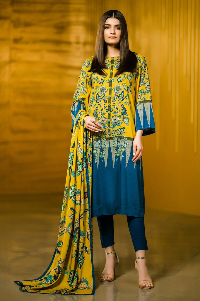 AlKaram Winter Collection 2019 – 2 Piece Printed Plain Viscose Suit with Plain Viscose Dupatta – FW-42-19-Yellow