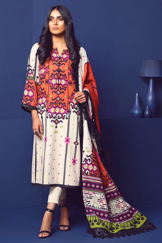 AlKaram Winter Collection – Three Piece Printed Khaddar Suit With Printed Khaddar Dupatta – FW-43-20-Orange