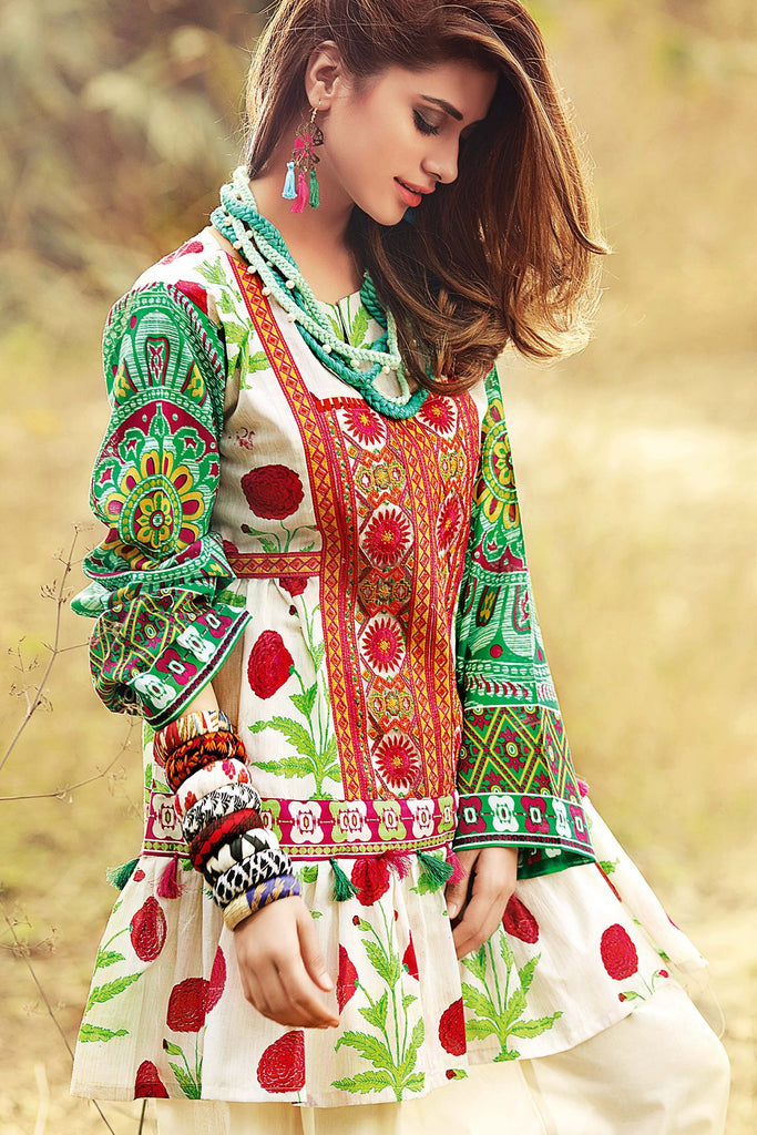 Gul Ahmed Gypsy Folk Lawn Collection - White 1 PC Embroidered Lawn Single GS-03