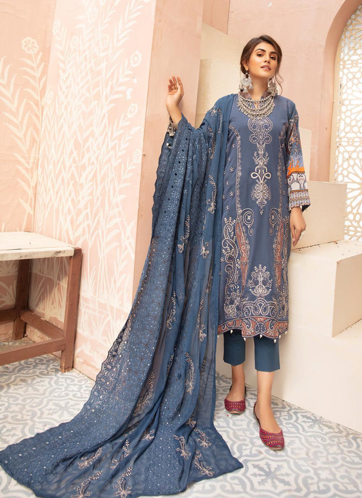 Mina Naqsh by Riaz Arts · Swiss Print with Signature Embroidered Dupatta – D02