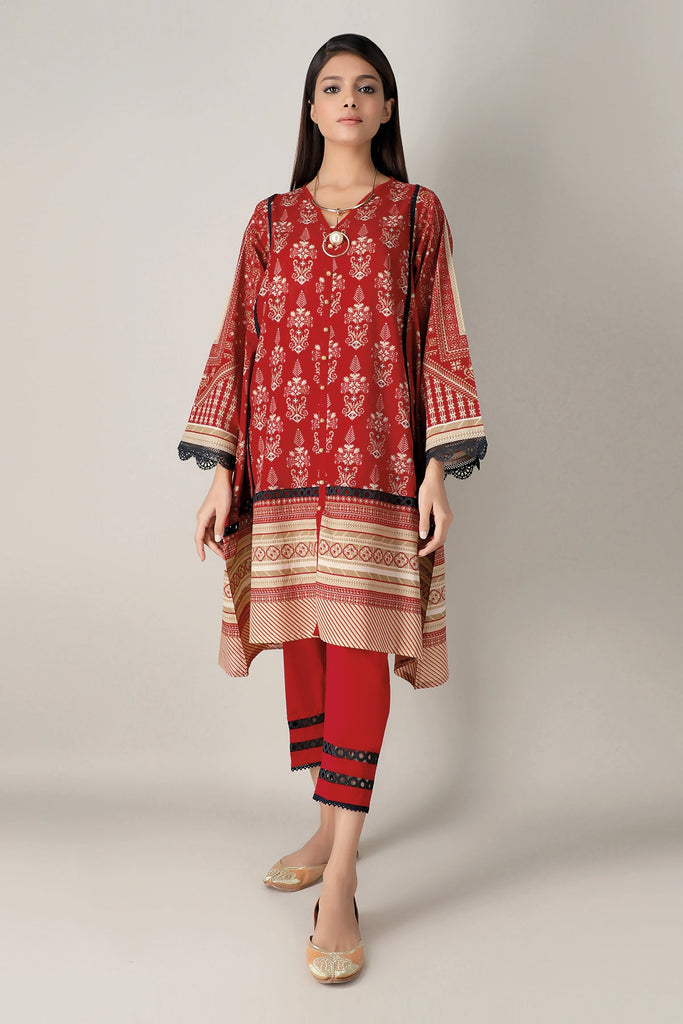 Khaadi Spring Collection 2021 – 2PC Suit · Printed Kameez Pants · J21114 Red