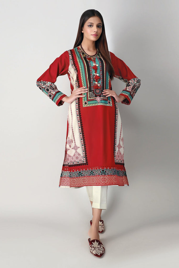 Khaadi Spring Collection 2021 – 2PC Suit · Printed Kameez Pants · J21119 Red