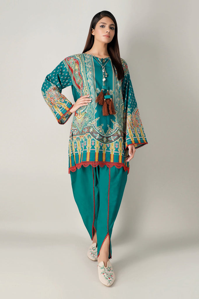 Khaadi Spring Collection 2021 – 2PC Suit · Printed Kameez Pants · J21124 Green