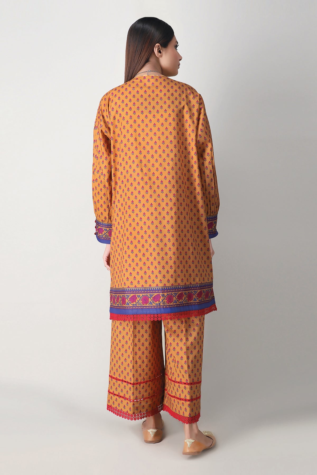 Khaadi Printed 3 Piece Lawn Suit  A210508 Orange  YourLibaas