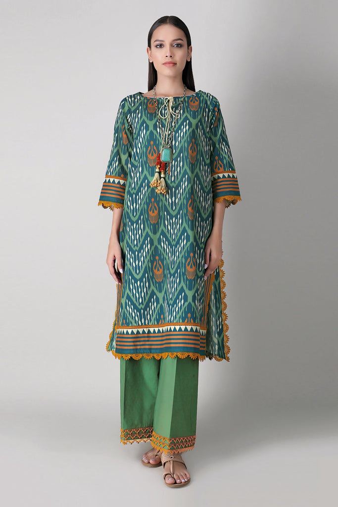 Khaadi Spring Collection 2021 – 2PC Suit · Printed Kameez Pants · J21208 Green