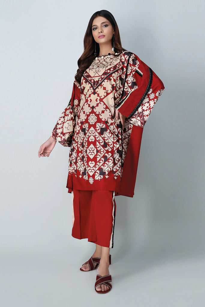 Khaadi Spring Collection 2021 – 2PC Suit · Printed Kameez Pants · J21209 Red