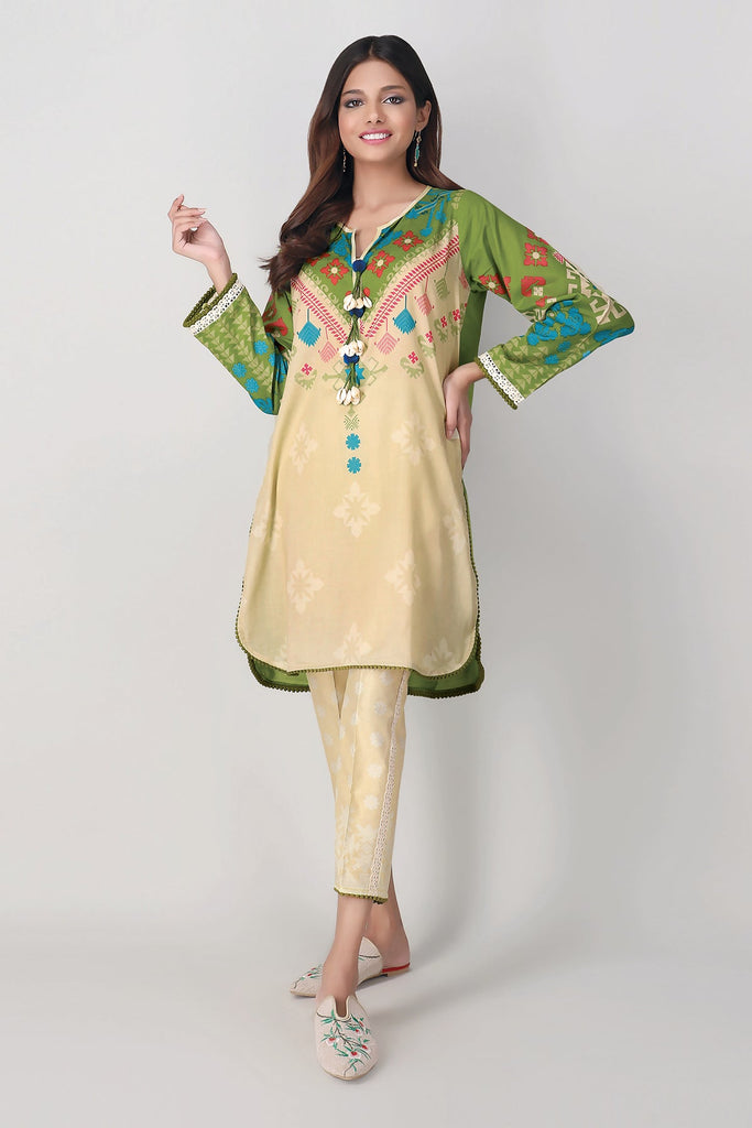 Khaadi Spring Collection 2021 – 2PC Suit · Printed Kameez Pants · J21211 Green