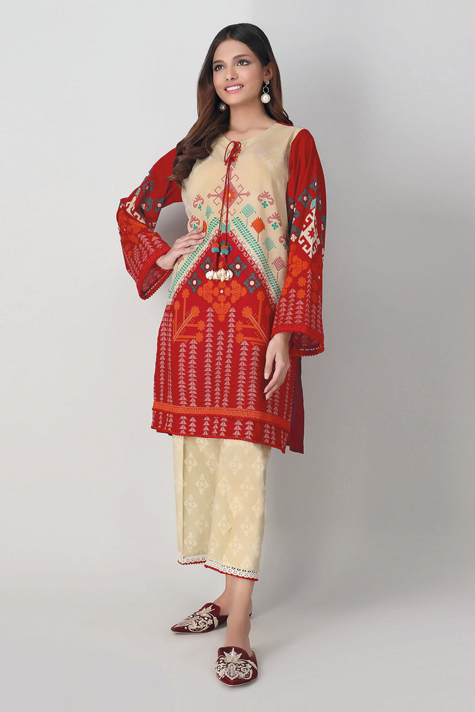 Khaadi Spring Collection 2021 – 2PC Suit · Printed Kameez Pants · J21211 Red