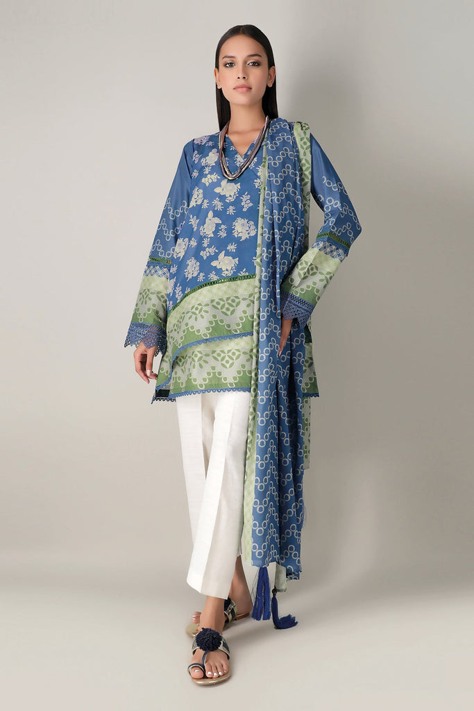 Khaadi Spring Collection 2021 – 2PC Suit · Printed Kameez Dupatta · L21111 Blue