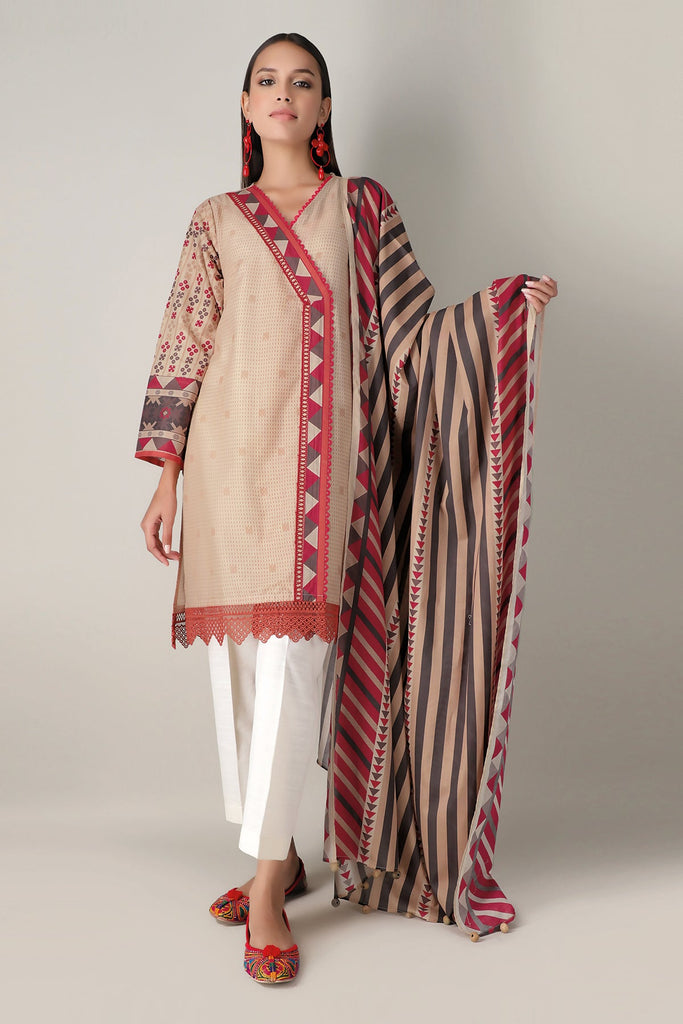 Khaadi Spring Collection 2021 – 2PC Suit · Printed Kameez Dupatta · L21116 Beige