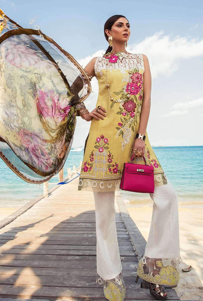 Noor by Saadia Asad Luxury Lawn Collection 2019 – 02A Lemmon Yellow