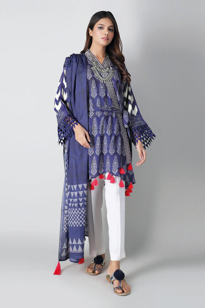 Khaadi Spring Collection 2021 – 2PC Suit · Embroidered Kameez Dupatta · M21102 Blue