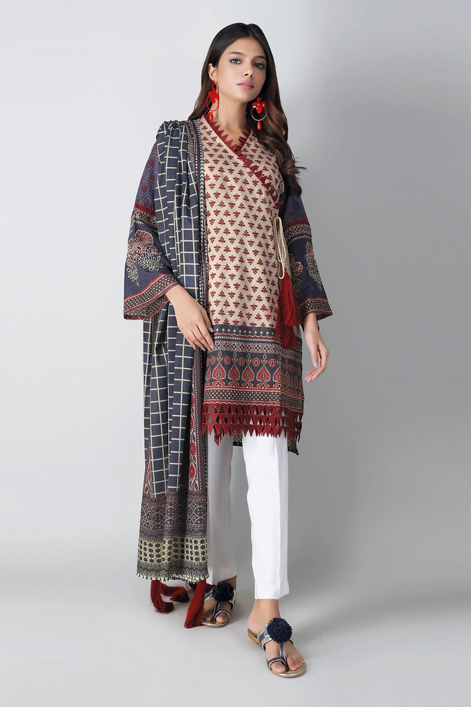 Khaadi Spring Collection 2021 – 2PC Suit · Embroidered Kameez Dupatta · M21103 Beige