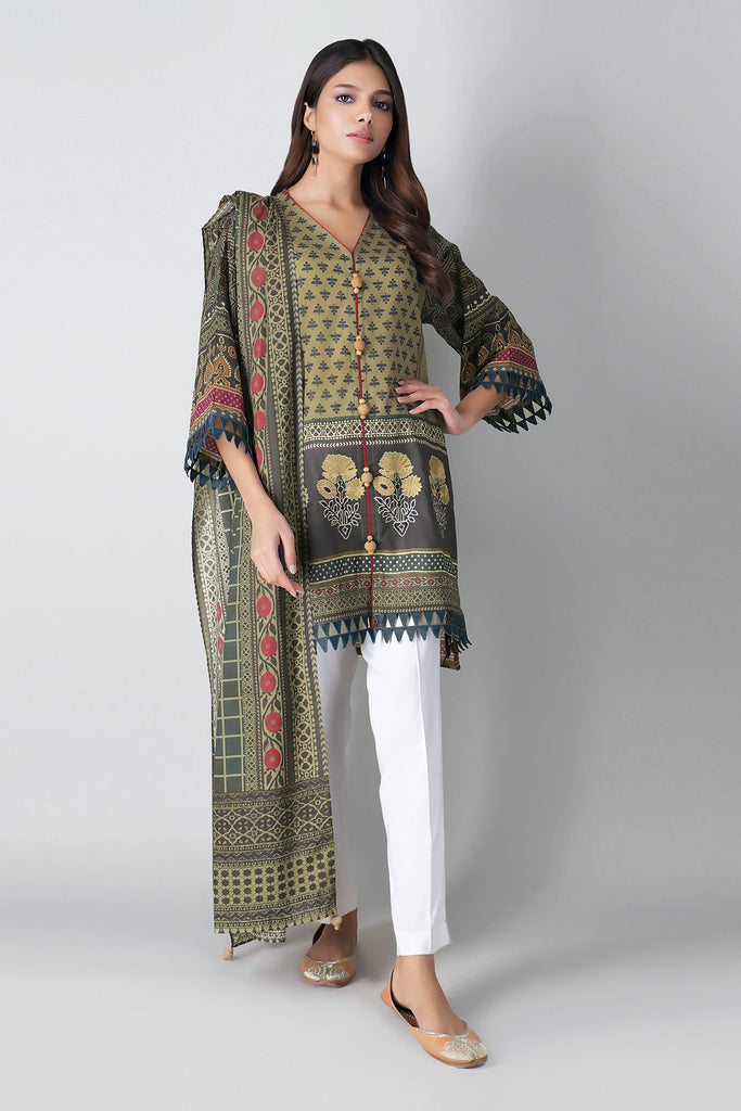 Khaadi Spring Collection 2021 – 2PC Suit · Embroidered Kameez Dupatta · M21103 Green