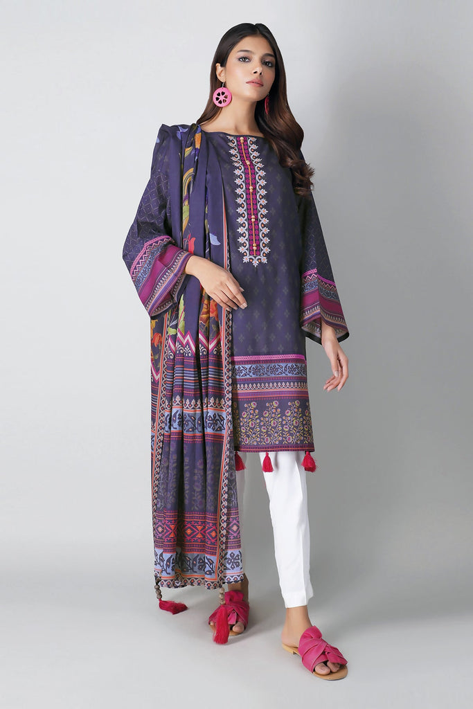 Khaadi Spring Collection 2021 – 2PC Suit · Embroidered Kameez Dupatta · M21107 Blue