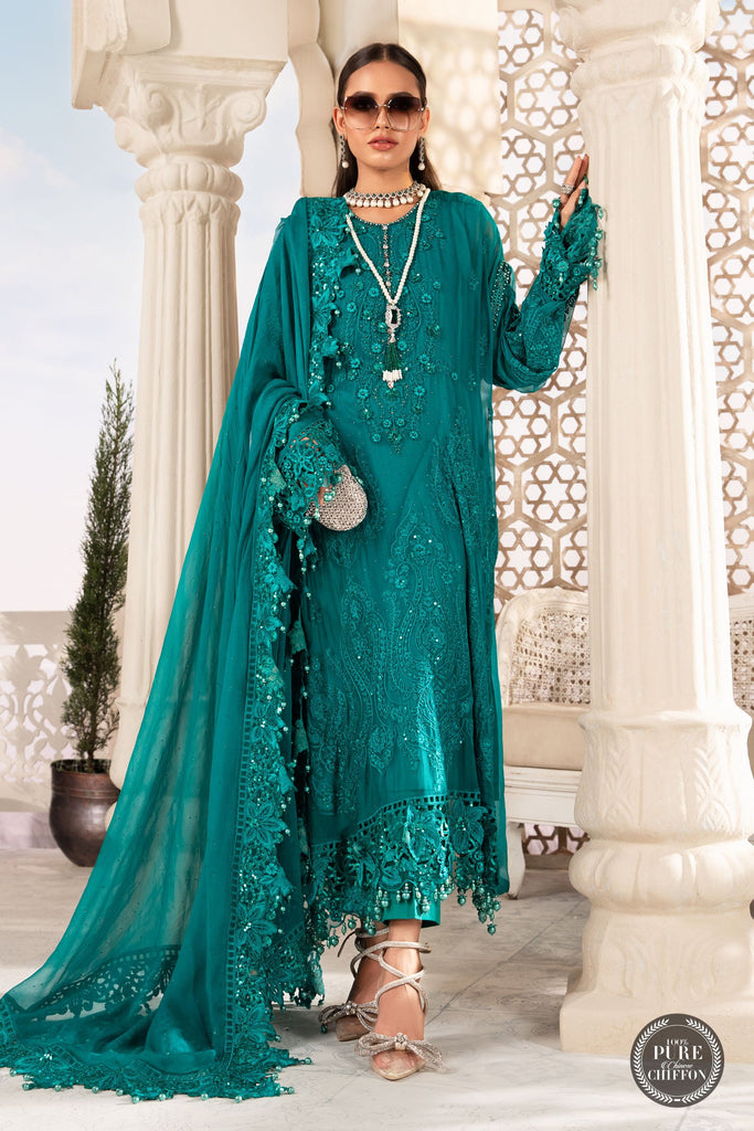 MARIA.B Luxury Chiffon Collection – MPC-22-203-Deep and Sea Green