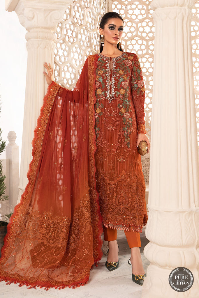 MARIA.B Luxury Chiffon Collection – MPC-22-205-Burnt Orange and Rust