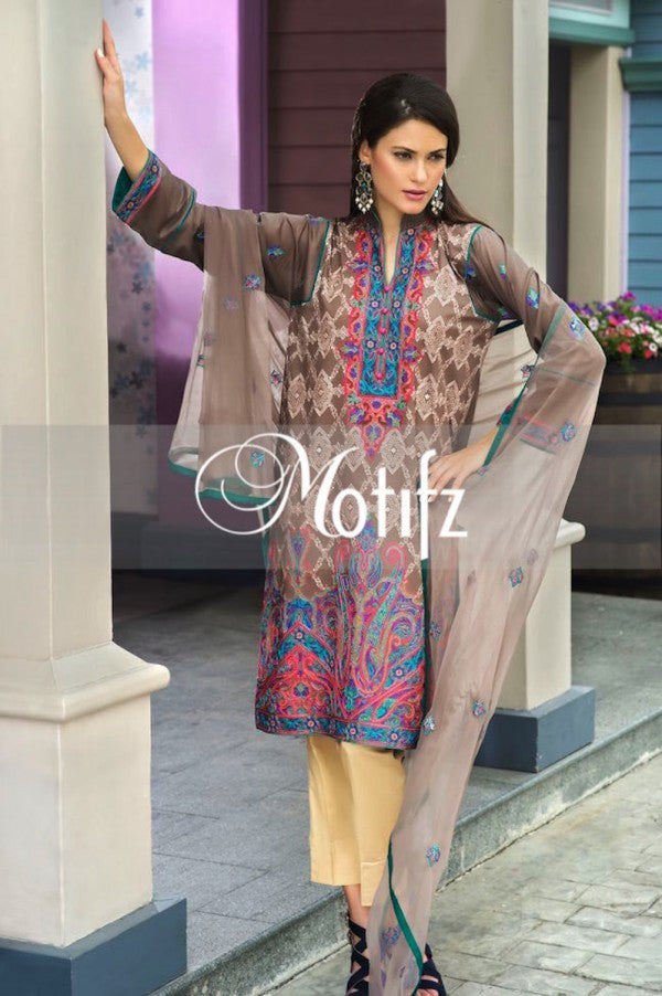 Motifz Embroidered Lawn Collection '15 Vol 2 – Mink 1004 - YourLibaas
