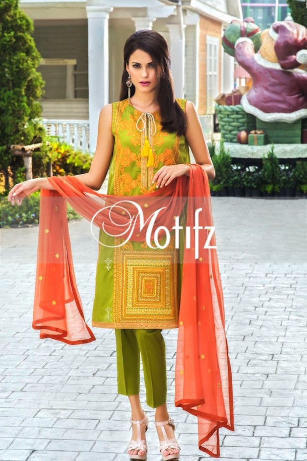 Motifz Embroidered Lawn Collection '15 Vol 2 – Olive Green 1007 - YourLibaas
 - 1