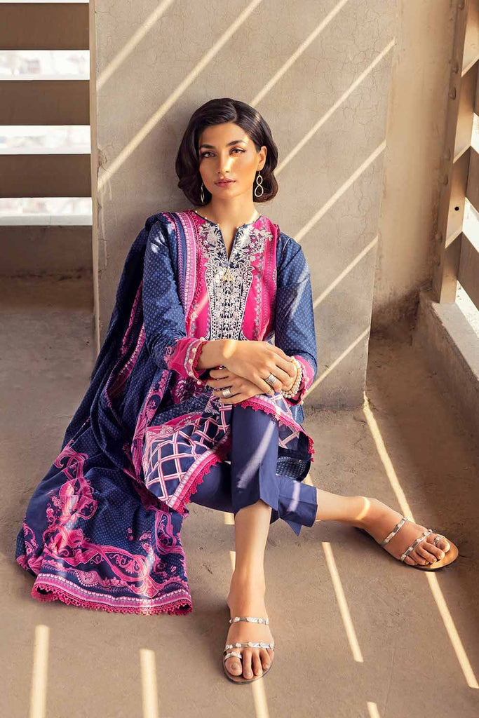 Gul Ahmed Pre-Fall 2023 – 3PC Embroidered Cambric Suit with Digital Printed Lawn Dupatta CBE-32012