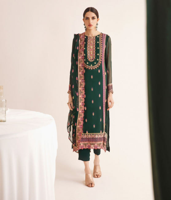 Zellbury Luxury Collection – Embroidered Shirt Shalwar Dupatta - Green - Chiffon Suit-0294 WULC23E30294